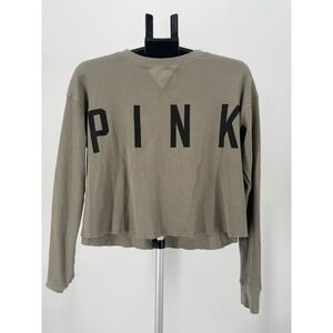 Victoria's Secret PINK Waffle Knit Thermal Long Sleeve Cropped Top Olive XS